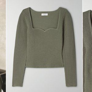 Aritzia Babaton Sculpt Knit Longsleeve in Olive Leaf Green